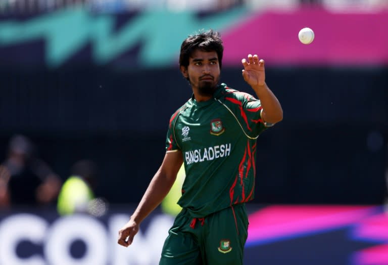 Tanzim Hasan Sakib's superb spell of 4-7 helped Bangladesh beat Nepal and take their place in the T20 World Cup Super Eights. (ROBERT CIANFLONE)