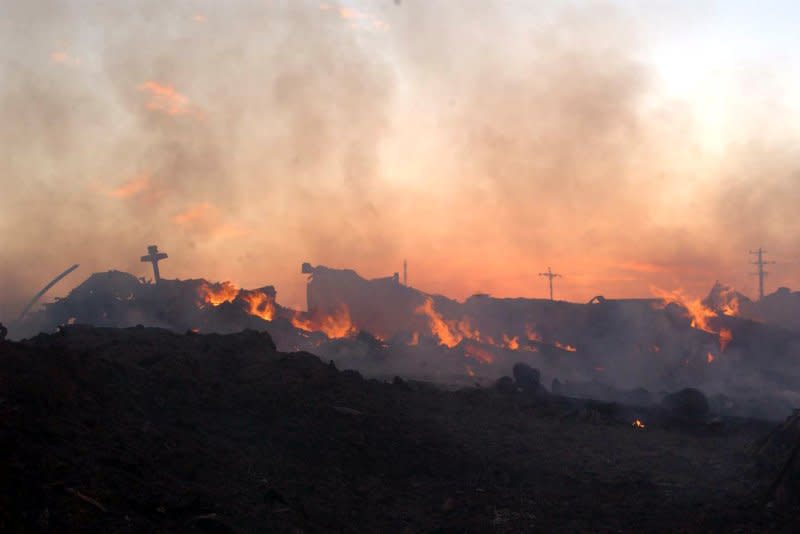 On February 18, 2004, 40 chemical and fuel-laden runaway rail cars derailed near Nishapur in northeastern Iran, producing an explosion that killed at least 300 people and injured hundreds of others. UPI File Photo