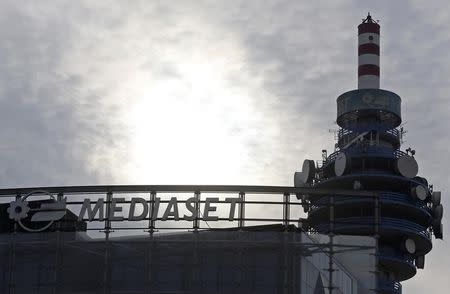 The Mediaset tower is seen at the headquarter in Cologno Monzese, near Milan, Italy, April 8, 2016. REUTERS/Stefano Rellandini