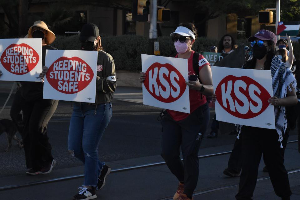 Keeping Students Safe, a recently created group of University of Arizona faculty group stood at the front lines between police and protesters and led a Pro-Palestine March from Catalina Park to UA campus on May 9, 2024.
