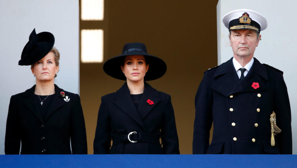 The Duchess of Sussex was positioned next to the Countess of Wessex and Princess Anne's husband [Photo: Getty]