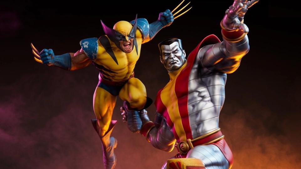 Wolverine and Colossus u0022Fastball Specialu0022 Sideshow Collectibles Premium Format statue, front view.