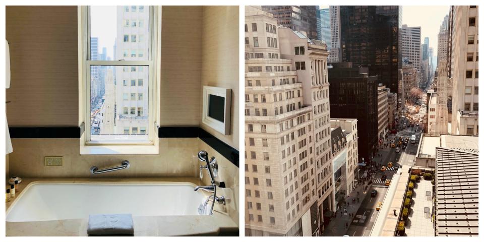 Rooms offer the best of the best, with luxurious bath tubs and stunning views of Manhattan. Source: Matthew Kelly