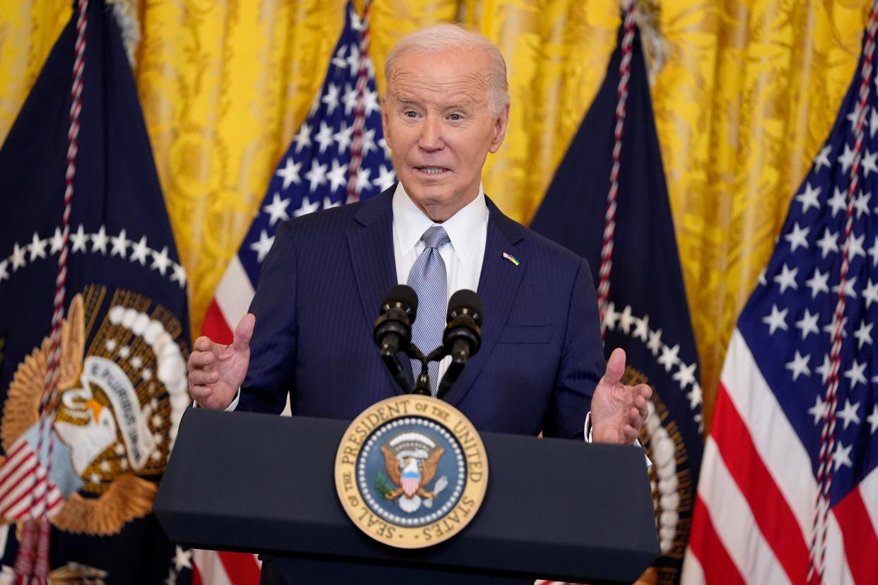 President Joe Biden speaks in the East Room of the White House on Feb. 23, in Washington, D.C.