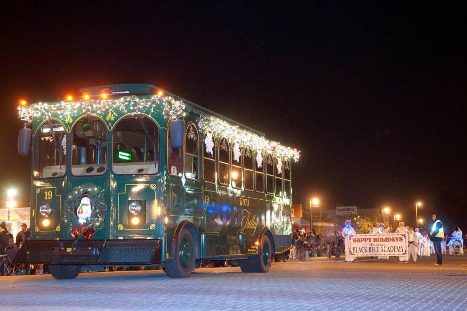 A holiday parade, pictured here in a past year, will follow this year’s Riverbank craft fair.