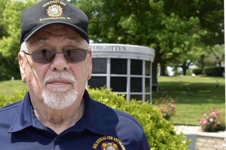 VFW Post 604's Joe Hardin at the veteran's memorial at Valhalla Memory Gardens in Bloomington.