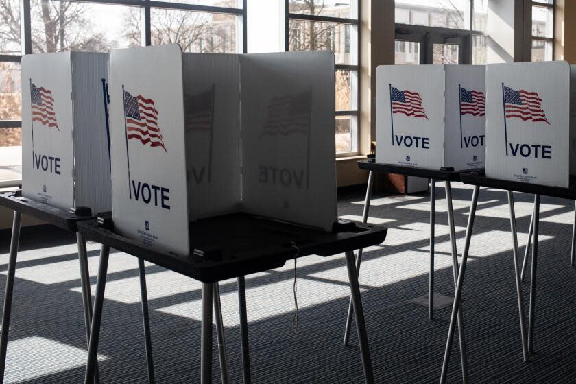 Voting booths on the last day of early voting at a polling station inside Wayne County Community College Northwest Campus in Detroit, Michigan, US, on Sunday, Feb. 25, 2024. Michigan is home to one of the nation's largest Arab and Muslim populations, and some Democrats have told the president's team they're worried Biden's handling of the Israel-Hamas war is alienating a key voter group in a state that he won narrowly in 2020 and is expected to be close this year as well. Photographer: Emily Elconin/Bloomberg via Getty Images