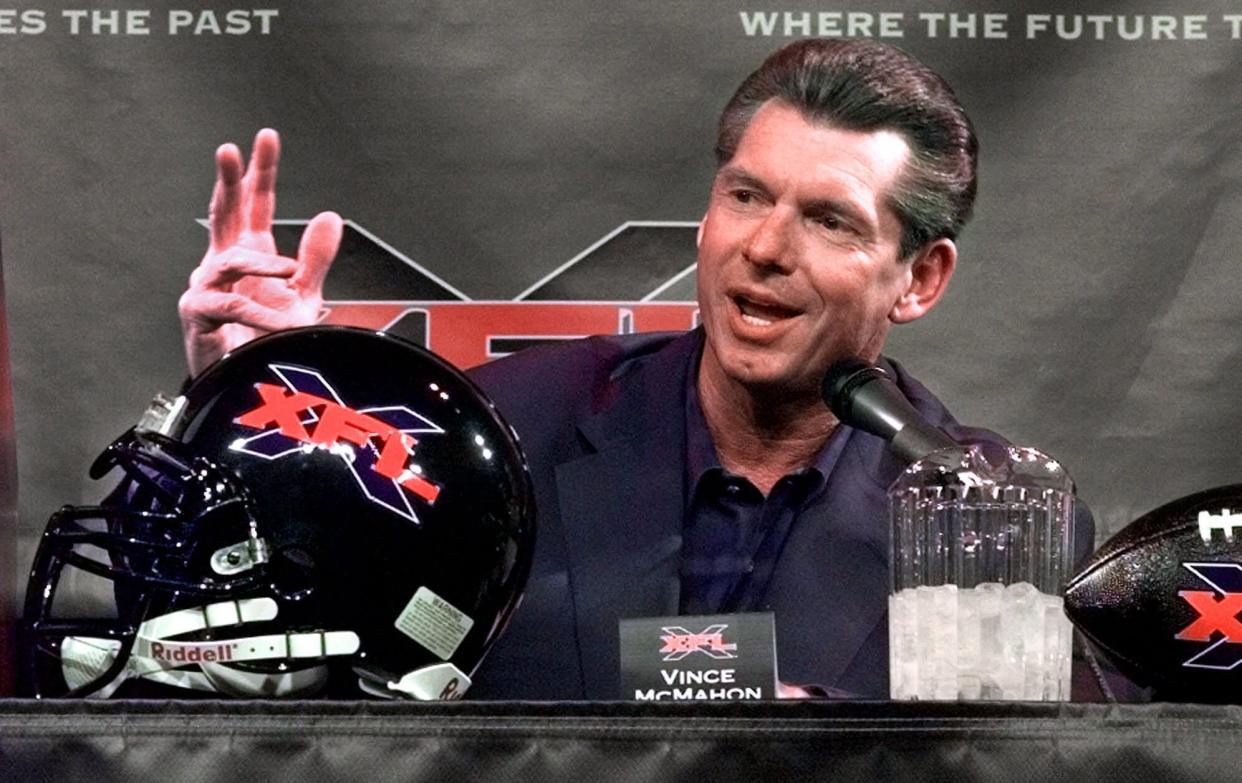 WWE owner Vince McMahon launched the original version of the XFL in 2001 with much fanfare, but the league folded after one season. (AP Photo/Ed Bailey, File)