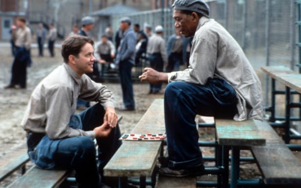 Tim Robbins and Morgan Freeman in the movie "The Shawshank Redemption," based on Stephen King's short story "Rita Hayworth and the Shawshank Redemption"<p>Castle Rock Entertainment/Getty Images</p>