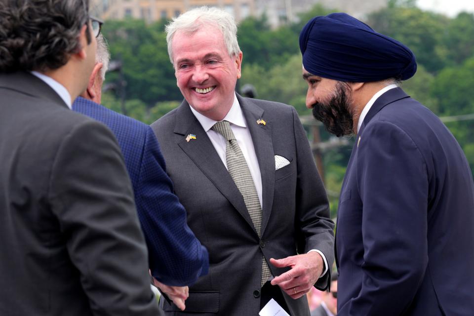 Governor Phil Murphy and Hoboken Mayor Ravinder Bhalla are shown at the ResilienCity Park opening. The park is the largest of its kind in the state and among the biggest in the country. It is designed to detain stormwater during heavy rain and help mitigate flooding. Monday, June 12, 2023