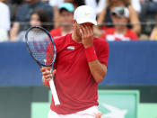 Tennis - Davis Cup - World Group Semi-Final - Croatia v United States - Sportski centar Visnjik, Zadar, Croatia - September 14, 2018 Croatia's Borna Coric reacts during his match against Steve Johnson of the U.S. REUTERS/Antonio Bronic