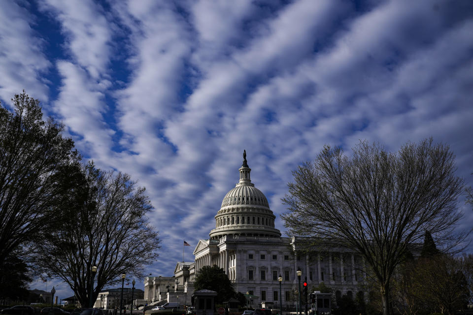 The Capitol is seen in Washington, early Friday, April 1, 2022, where the House is expected to pass a bill today to legalize marijuana nationwide. (AP Photo/J. Scott Applewhite)