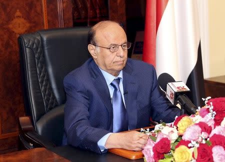 Yemen's President Abd-Rabbu Mansour Hadi delivers a speech in the southern port city of Aden March 21, 2015. REUTERS/Stringer