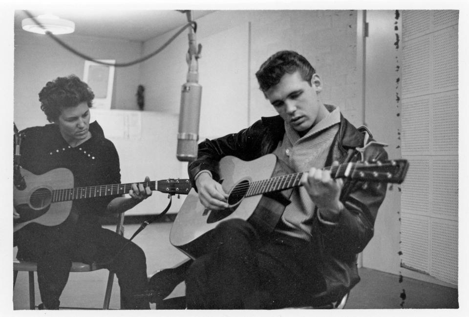 Corki Casey at work with Duane Eddy in the '50s.