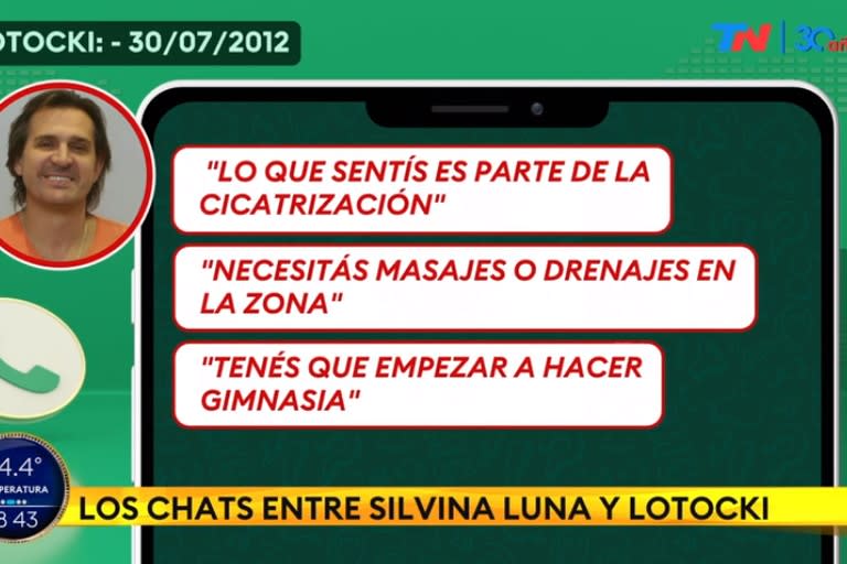 Las respuestas de Lotocki a la preocupación de Luna por su estado de salud tras la operación (Foto: Captura TN)