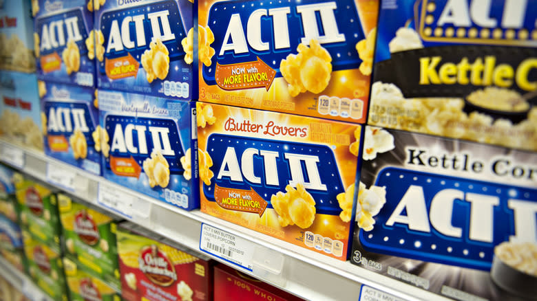 microwave popcorn on store shelf