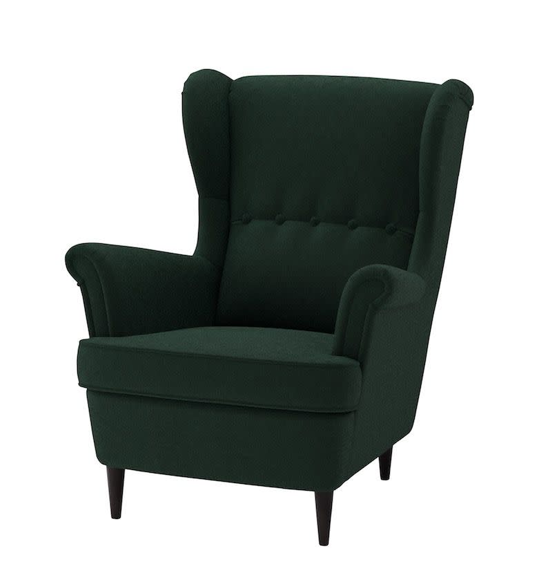 <p>Agnieszka says: 'This classic Queen Anne style STRANDMON wing chair is ideal for a royal nursery, whether it’s to relax into for a feed or nap whilst the baby sleeps.'</p><p><a rel="nofollow noopener" href="https://www.ikea.com/gb/en/products/sofas-armchairs/armchairs/strandmon-wing-chair-tallmyra-dark-green-art-30359846/" target="_blank" data-ylk="slk:BUY NOW;elm:context_link;itc:0;sec:content-canvas" class="link ">BUY NOW</a></p>