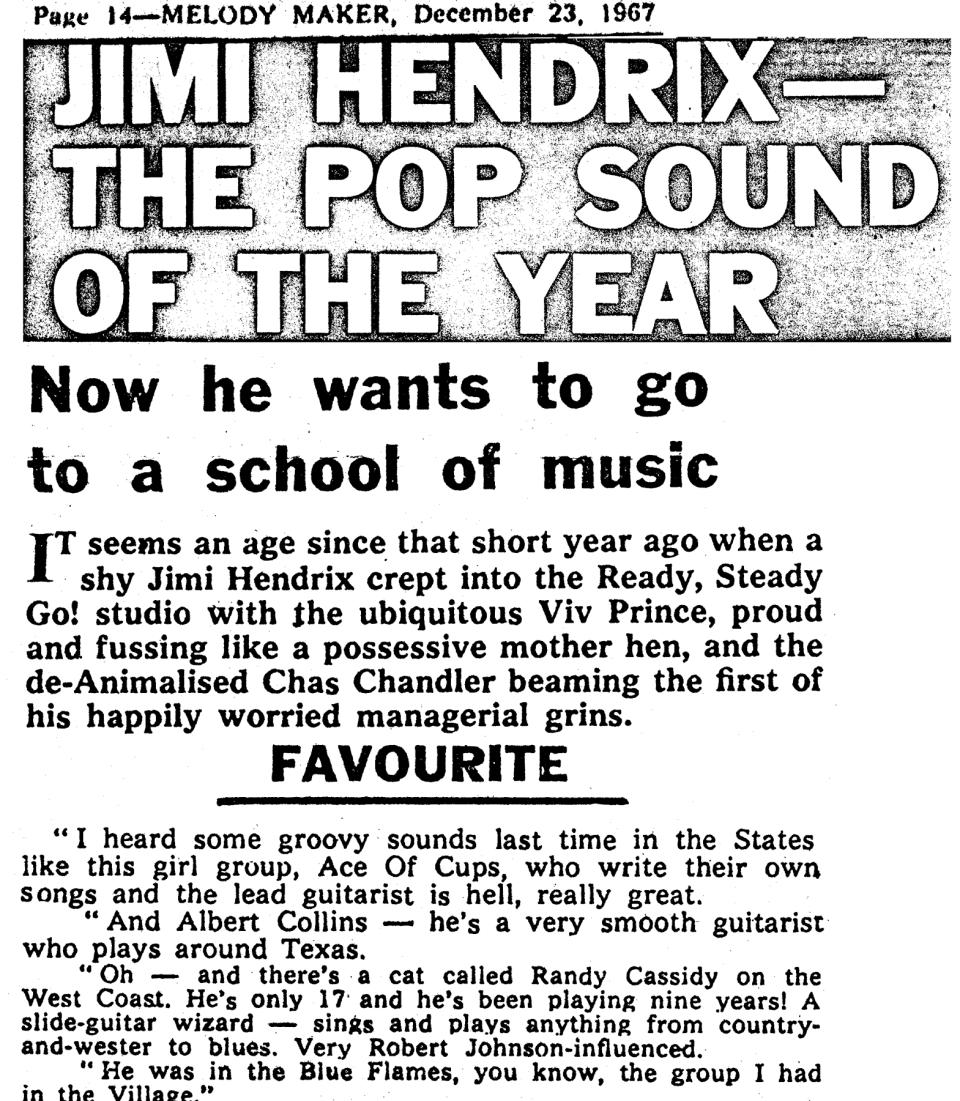 Jimi Hendrix’s quote in Melody Maker.