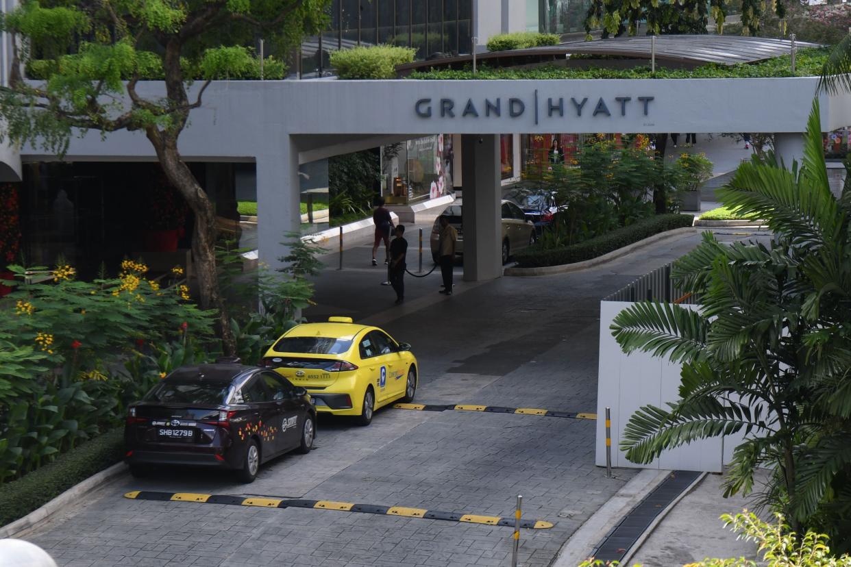 A general view shows the entrance to Grand Hyatt Singapore on 6 February, 2020. (PHOTO: AFP via Getty Images)