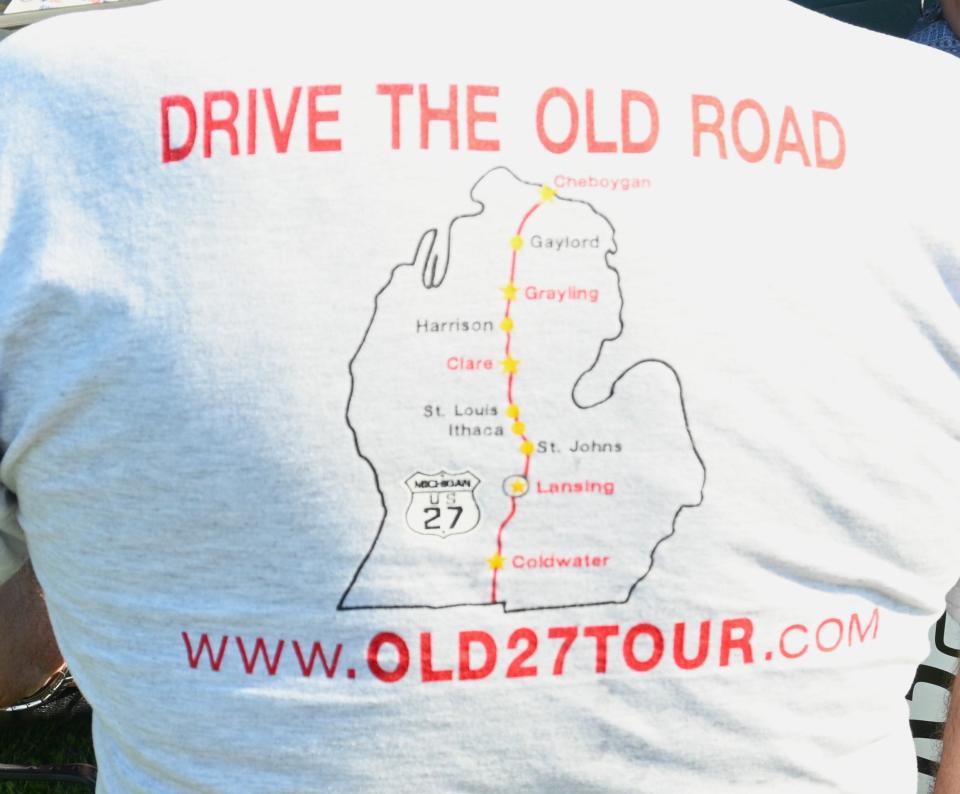 A tee shirt maps the Old U.S. 27 route up the lower peninsula of Michigan.