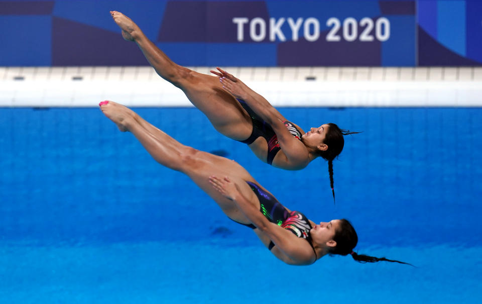 Mexicos Dolores Hernandez Monzon and Carolina Mendoza Hernandez compete in the Women's Diving synchronized 3m Springboard at Tokyo Aquatics Centre on the second day of the Tokyo 2020 Olympic Games in Japan. Picture date: Sunday July 25, 2021. (Photo by Adam Davy/PA Images via Getty Images)