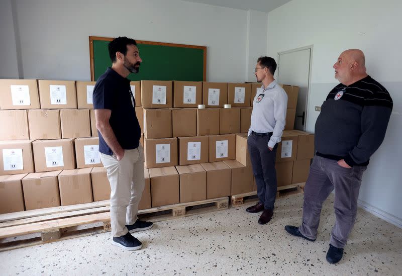 The Middle East chief of The International Committee of the Red Cross, Fabrizio Carboni, visits an ICRC warehouse in Qlayaa