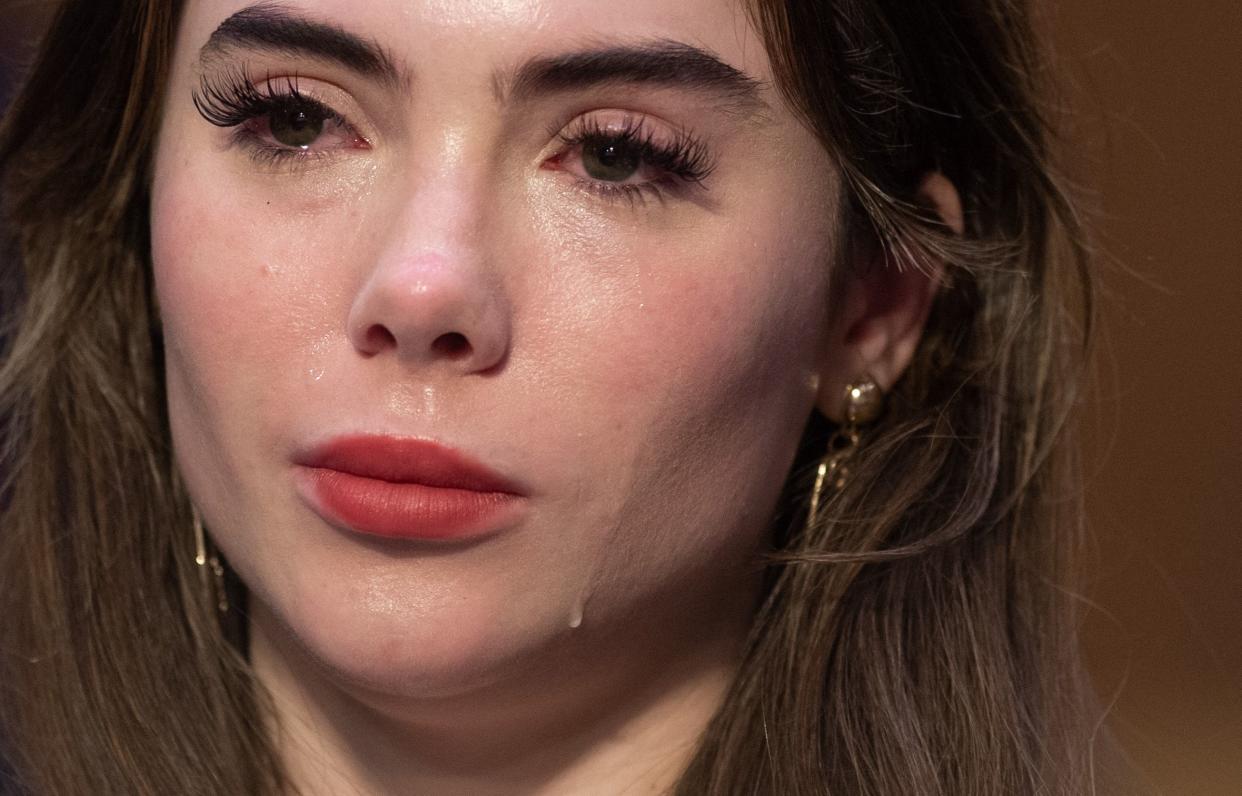 US Olympic gymnast McKayla Maroney testifies during a Senate Judiciary hearing about the Inspector General's report on the FBI handling of the Larry Nassar investigation of sexual abuse of Olympic gymnasts, on Capitol Hill, September 15, 2021, in Washington, DC.