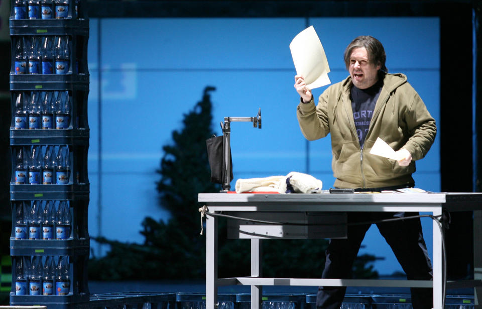 FILE - Singer Stephen Gould performs as Peter Grimes in a rehearsal for the opera "Peter Grimes", written by Benjamin Britten, at the Saxony State Opera in Dresden, Germany, Feb. 5, 2007. Gould, who announced earlier this month that he had been diagnosed with incurable bile duct cancer, has died. He was 61. (AP Photo/Matthias Rietschel, File)