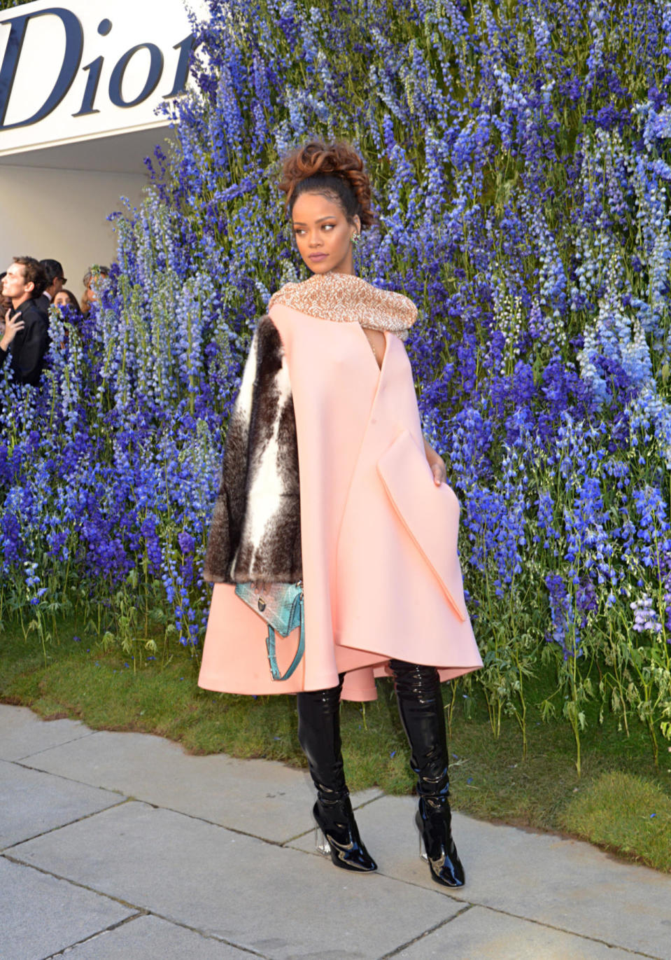 Rihanna wears Christian Dior at the Christian Dior spring 2016 show on Oct. 2, 2015 in Paris, France.