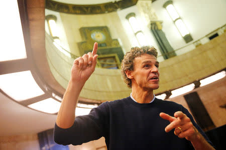 Brazilian former tennis player Gustavo Kuerten speaks during an interview with Reuters in Sao Paulo, Brazil, May 8, 2019. Picture taken May 8, 2019. REUTERS/Nacho Doce