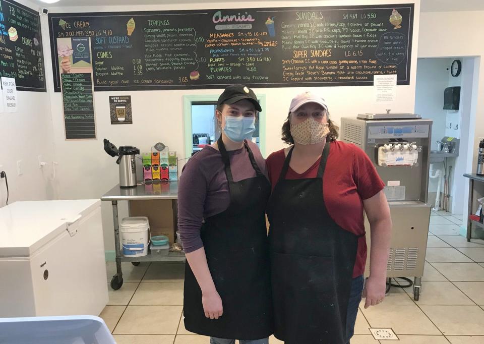 Annie Skinner, left, and mom Deborah Skinner pose Dec. 22 at Annie's Sweets & Treats in Morrisville. They offer sandwiches, candy, baked goods, ice cream and even 'Freakshakes.'