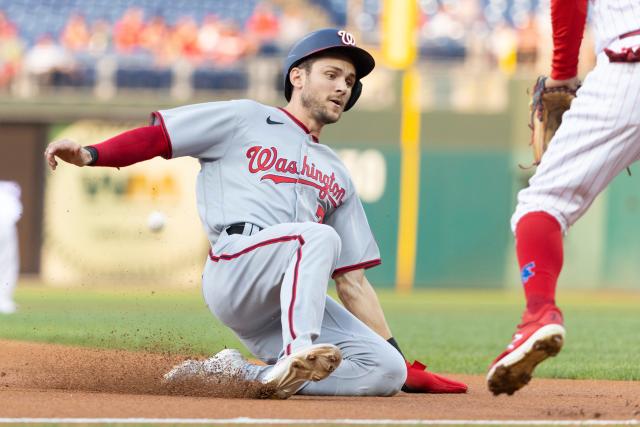 Philadelphia Phillies shortstop Trea Turner runs down the third