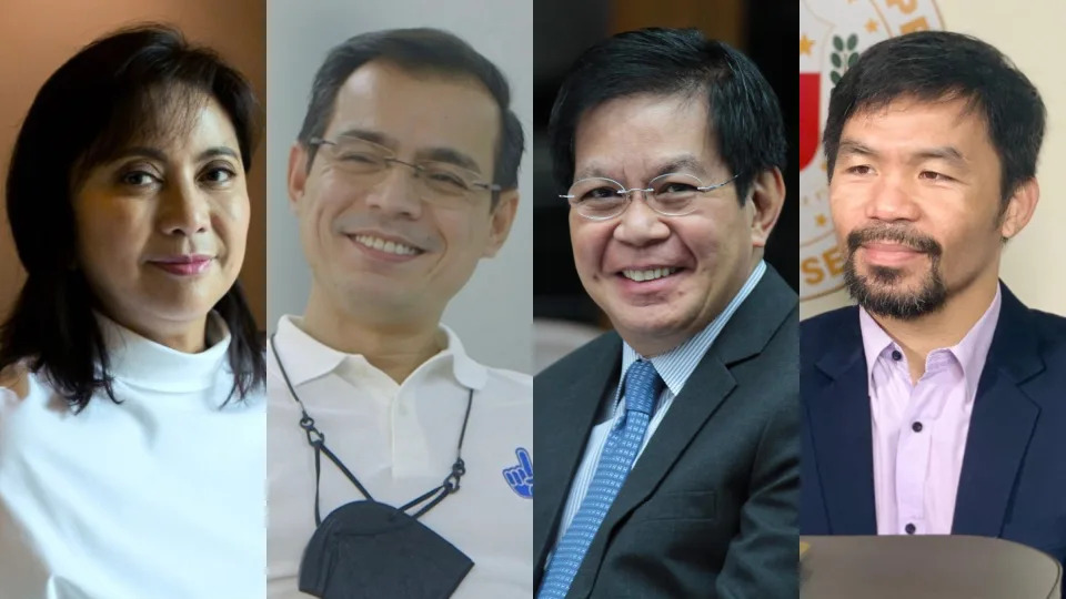 (From left to right) Philippine presidential candidates Leni Robredo, Isko Moreno, Ping Lacson, and Manny Pacquiao. (Sources: Robredo - Geric Cruz/Bloomberg via Getty Images; Moreno - REUTERS/Adrian Portugal; Lacson - Ping Lacson/Facebook; Pacquiao - Manny Pacquiao/Instagram)