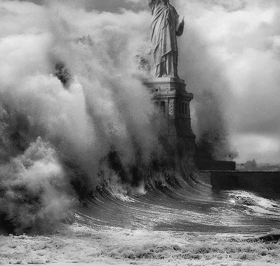 New research shows that hurricane surges will become more frequent in a warmer climate. This is an illustration that suggests what could happen from the combined effects of sea level rise and more powerful storms.