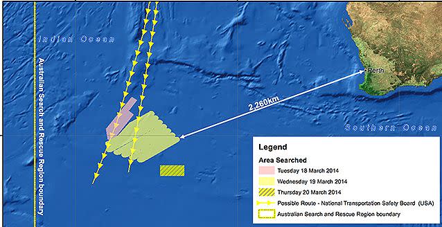 An image provided by the Australian government has shown the area previously being searched by local authorities. The possible debris is located just south of the search area. Photo: 7News