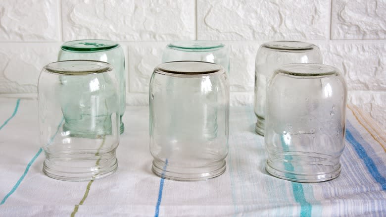 clean upturned empty jars