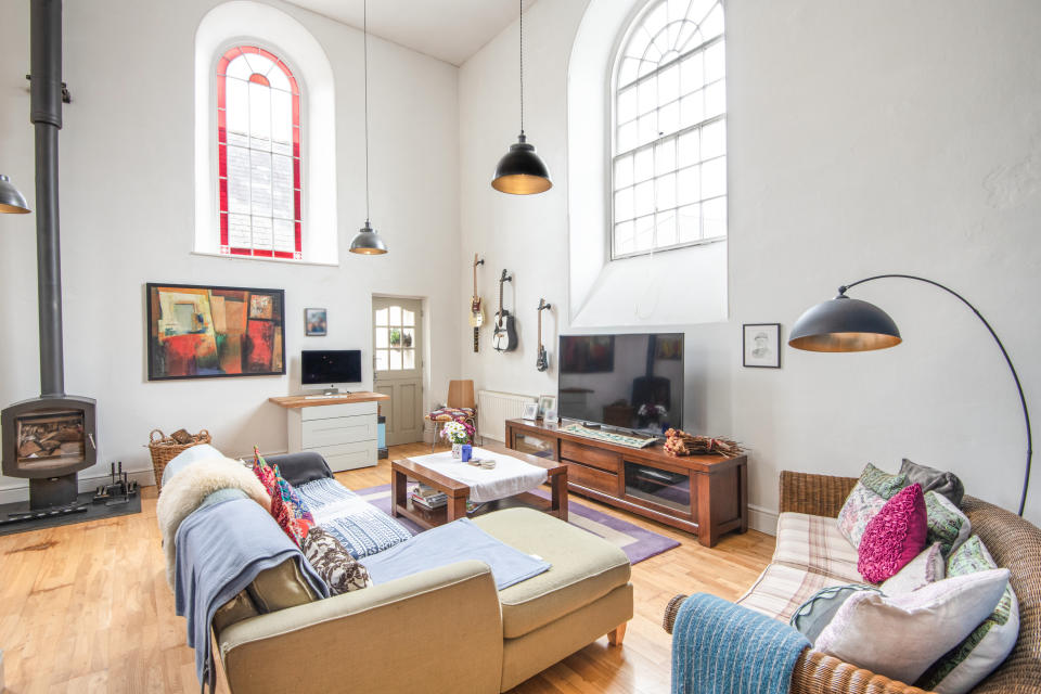 The sitting room in the Old Methodist Chapel, Modbury, Devon,