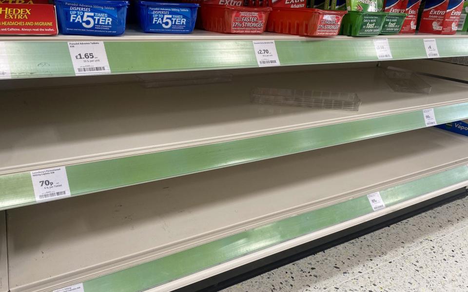 Empty paracetamol shelves in Sainsbury's on March 05, 2020 in Weymouth, United Kingdom - Finnbarr Webster/ Getty Images Europe