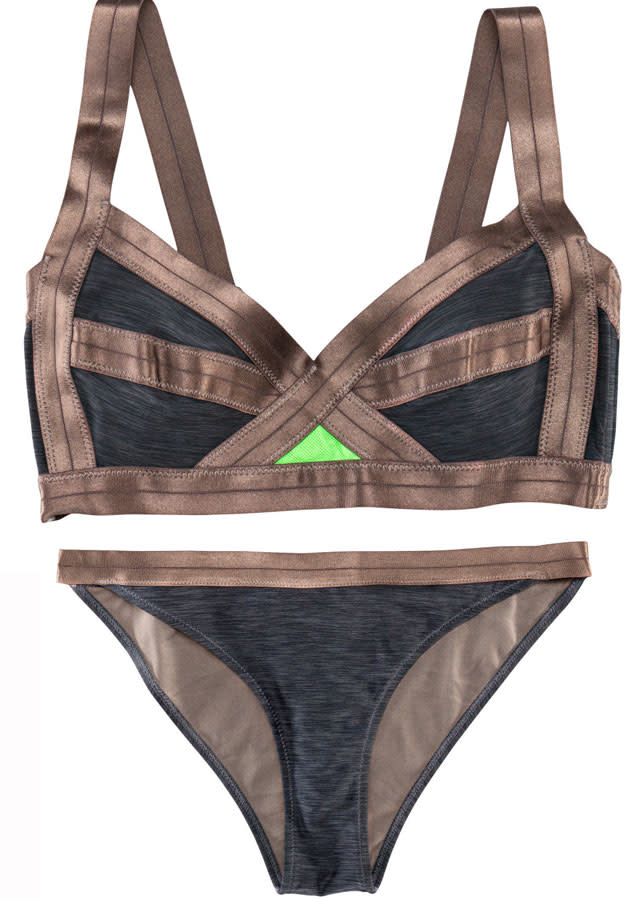 Dark Grey Bikini Top (£12.99) and Bottoms (£7.99) – <a href="http://www.hm.com/gb/" rel="nofollow noopener" target="_blank" data-ylk="slk:H&M;elm:context_link;itc:0;sec:content-canvas" class="link ">H&M</a><br><br>Unleash your inner Victoria's Secret model in this strappy bikini.