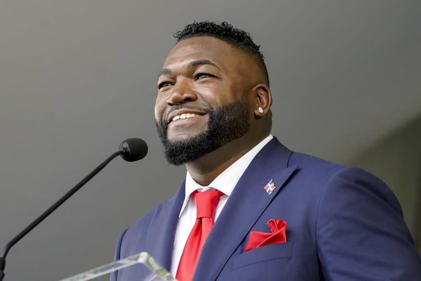 Hall of Fame inductee David Ortiz, formerly of the Boston Red Sox, speaks.