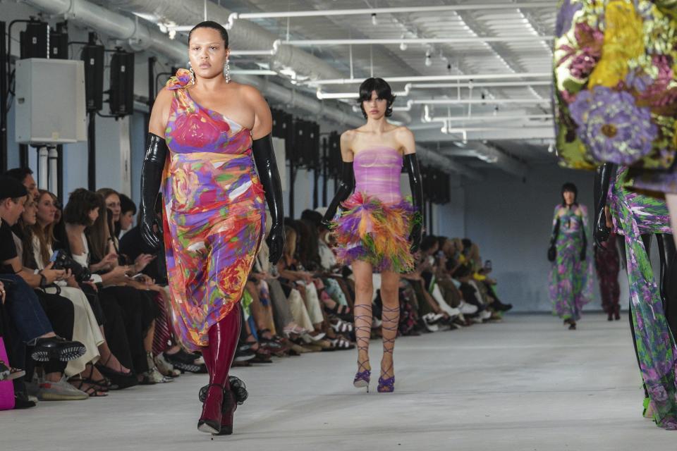 Fashion from the Prabal Gurung Spring Summer 2023 collection is modeled during Fashion Week, Saturday Sept. 10, 2022 in New York. (AP Photo/Bebeto Matthews)