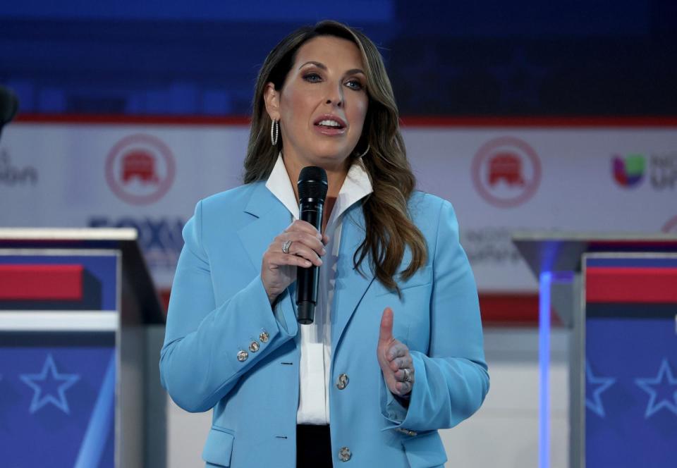 PHOTO: Ronna McDaniel, Chair of the Republican Party, delivers remarks at the Ronald Reagan Presidential Library on Sept. 27, 2023 in Simi Valley, Calif. (Justin Sullivan/Getty Images, FILE)
