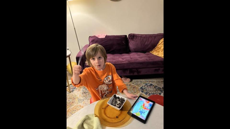 Grayson O’Connor, 5, of Kansas City, is pictured in a photograph on March 26, 2023, while being looked after by a neighbor at the Grand Boulevard Lofts, 1006 Grand Boulevard. Provided