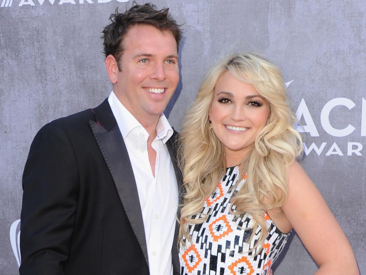 Jamie Lynn Spears and husband Jamie Watson arrive at the 49th Annual Academy Of Country Music Awards at the MGM Grand Hotel and Casino on April 6, 2014 in Las Vegas, Nevada
