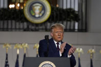 President Donald Trump speaks from the South Lawn of the White House on the fourth day of the Republican National Convention, Thursday, Aug. 27, 2020, in Washington. (AP Photo/Evan Vucci)