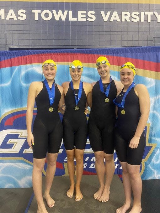 The St. Vincent's 200 IM Relay team (from L-R) Ella Nelson, Avery Nelson, Camryn Baraniak, and Lily Gayle Helton won the Class 1A-3A state title.
(Photo: St. Vincent's Athletics)