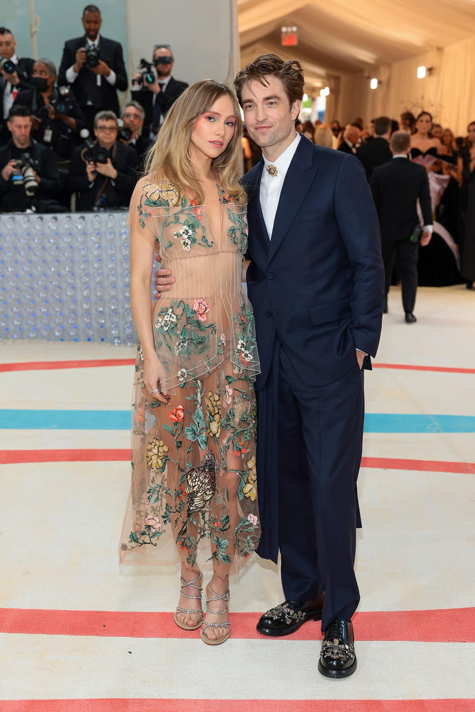 Suki Waterhouse showed off her figure in a daring sheer dress. Photo: Getty