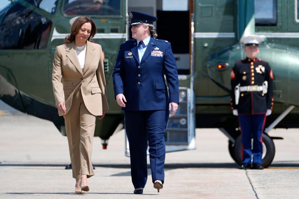 Kamala Harris is about to board Air Force Two at Andrews Air Force Base in Maryland (AP)