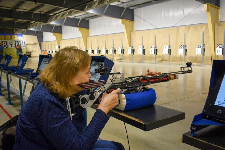 Joyce Edwards was afraid of guns before her first visit to the Gary Anderson CMP Competition Center. Now she shoots with her husband, Philip Edwards, every week.