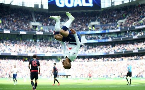 Lucas Moura of Tottenham Hotspur celebrates after scoring his team's third goal during the Premier League match between Tottenham Hotspur and Huddersfield Town  - Credit: Getty images